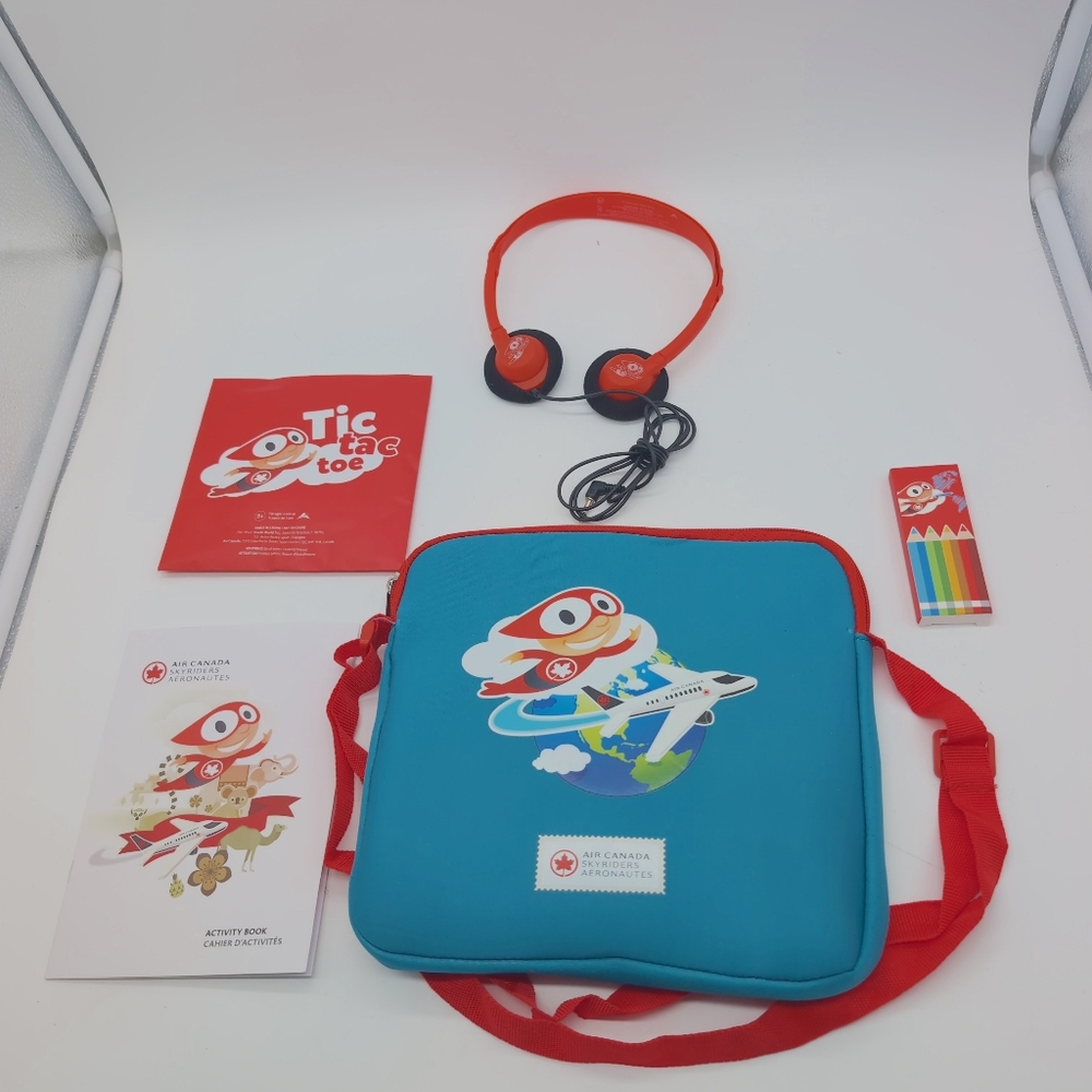 Air Canada Kids Travel Activity Kit - Teal & Red Headphones Tic Tac Toe  Book